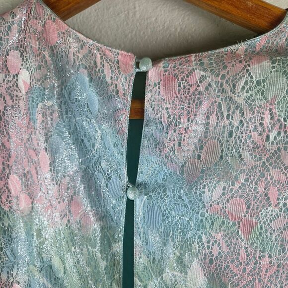 Women's Vintage Judy Hornby Drop Waist Pastel Ruffle Lace Dress Size 14 - Picture 12 of 13